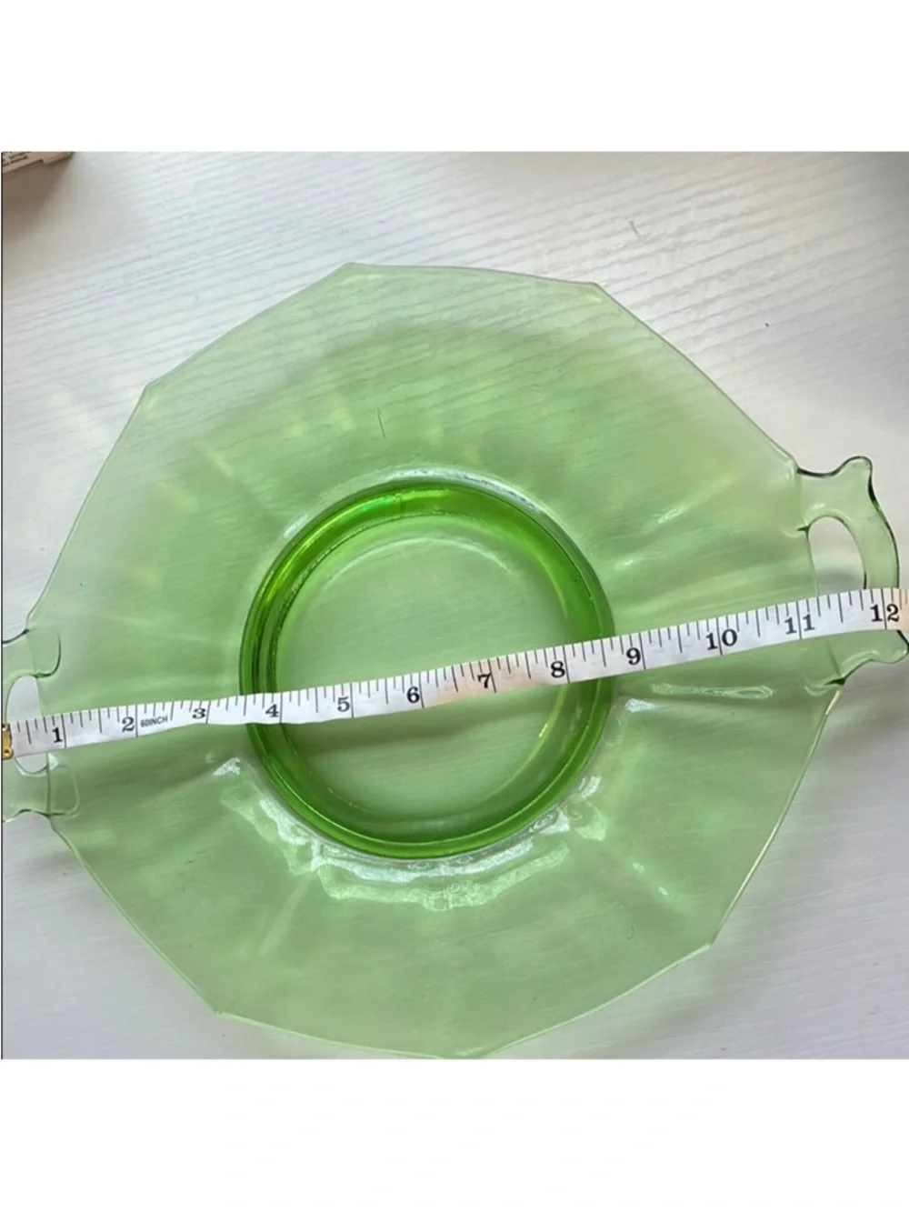 Green Vintage Depression Glass Octagonal Serving Platter With Handles